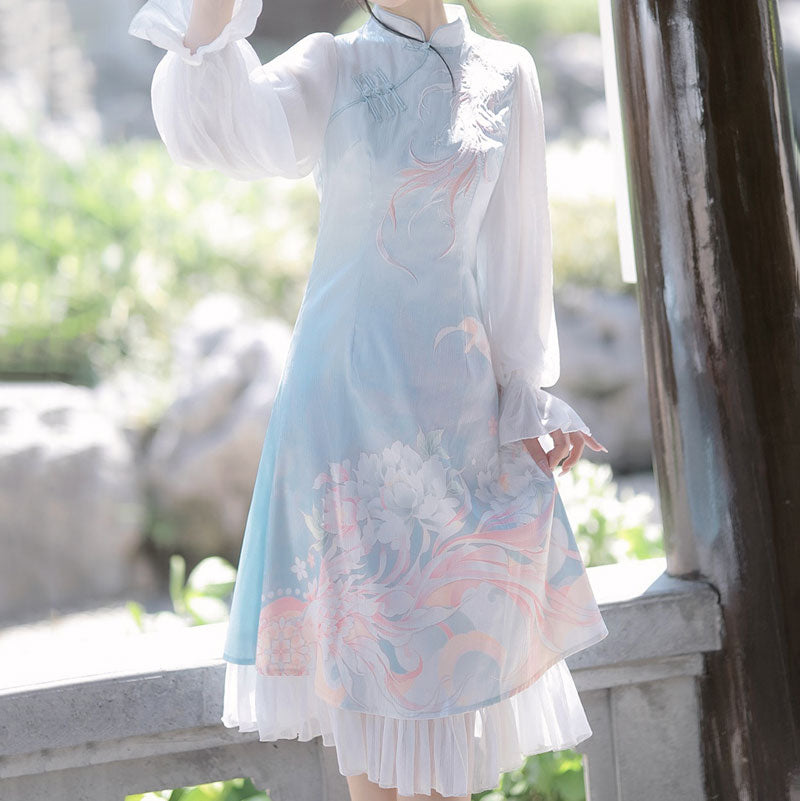 Embroidered Flower Cheongsam Dress SE22650