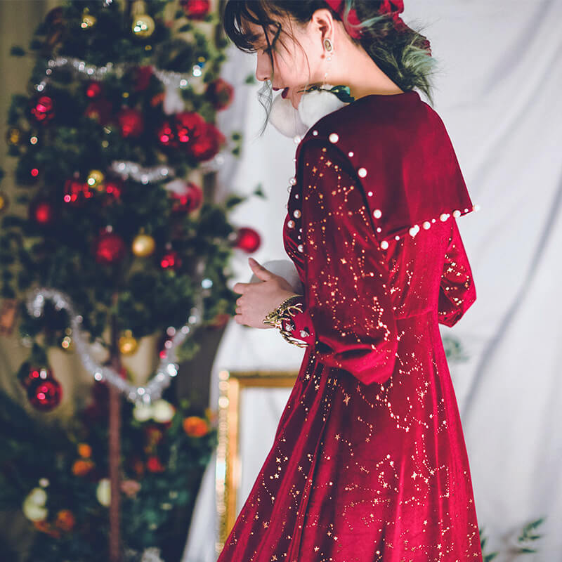 Galaxy Pearl Red Dress SE21249