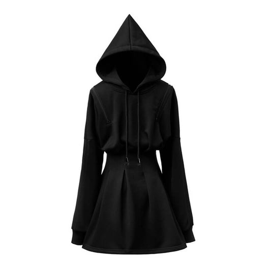 Black Zipper Hooded Dress SE21960