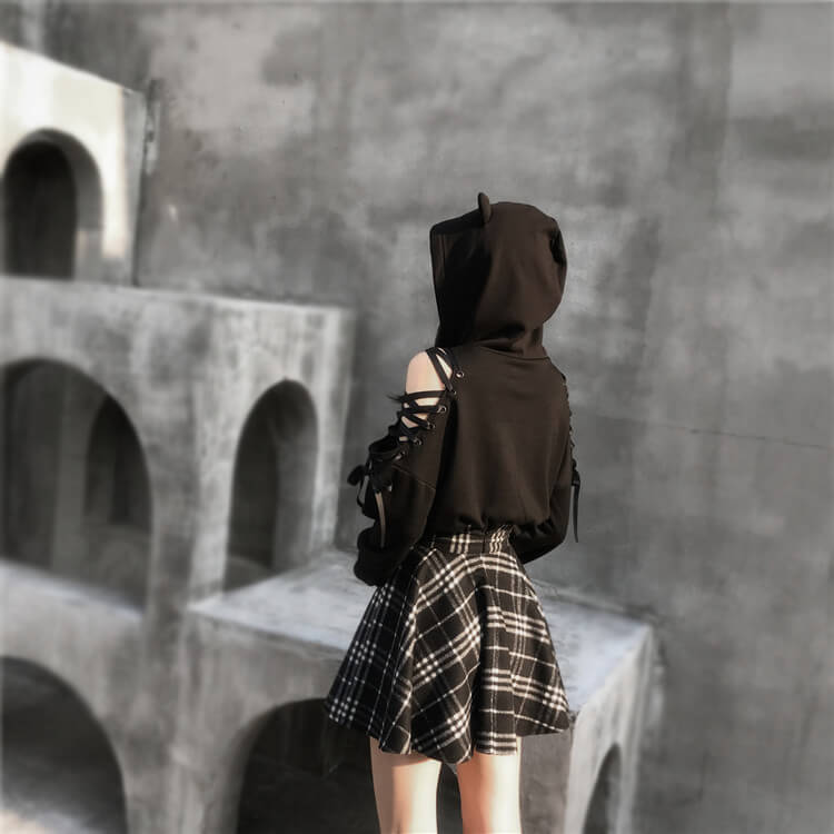 Cat Hoodie Plaid Skirt Set SE20853