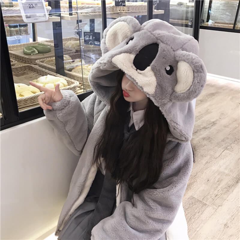 Gray Hooded Lamb Coat SE20655