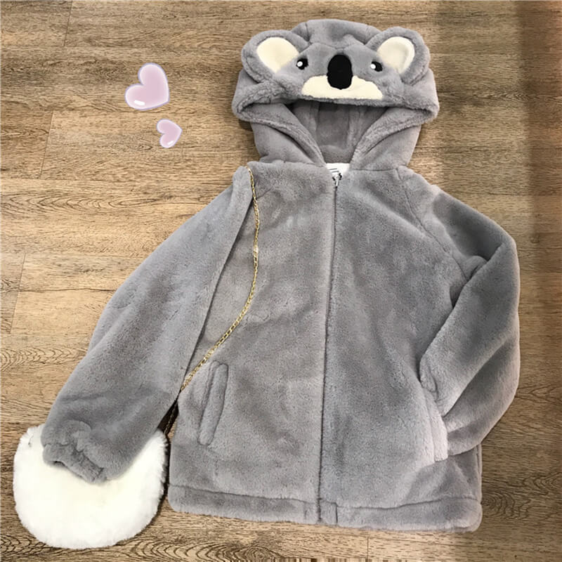 Gray Hooded Lamb Coat SE20655