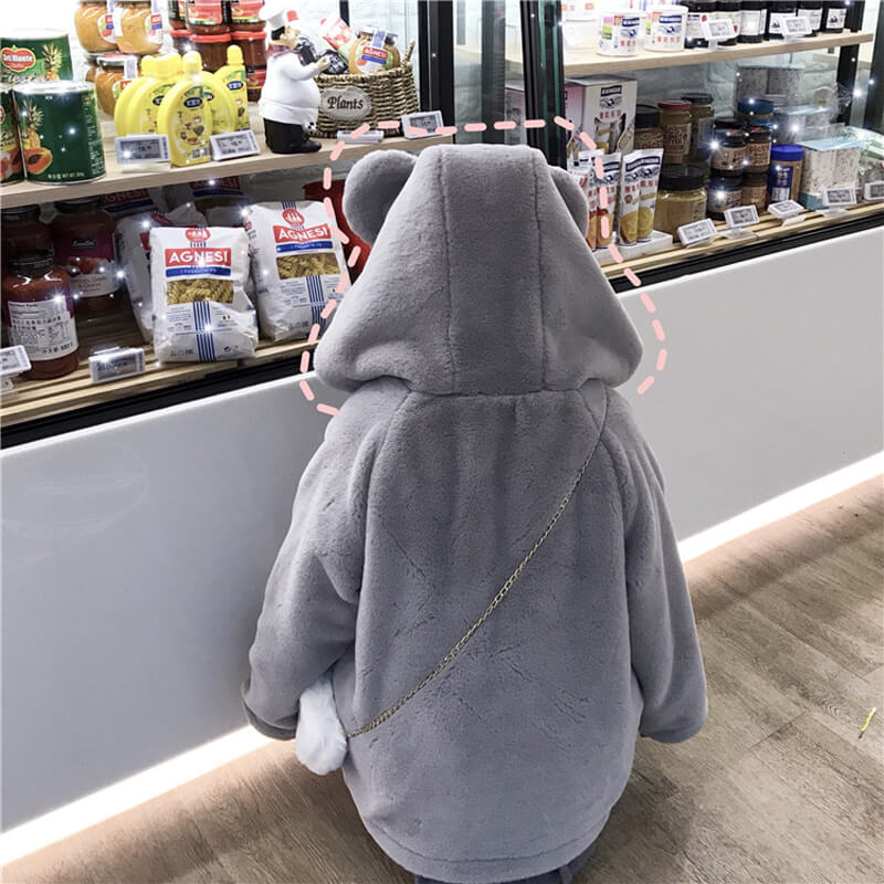 Gray Hooded Lamb Coat SE20655