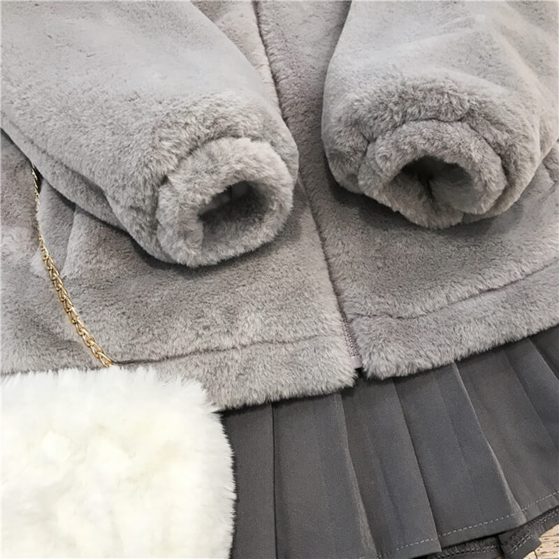 Gray Hooded Lamb Coat SE20655