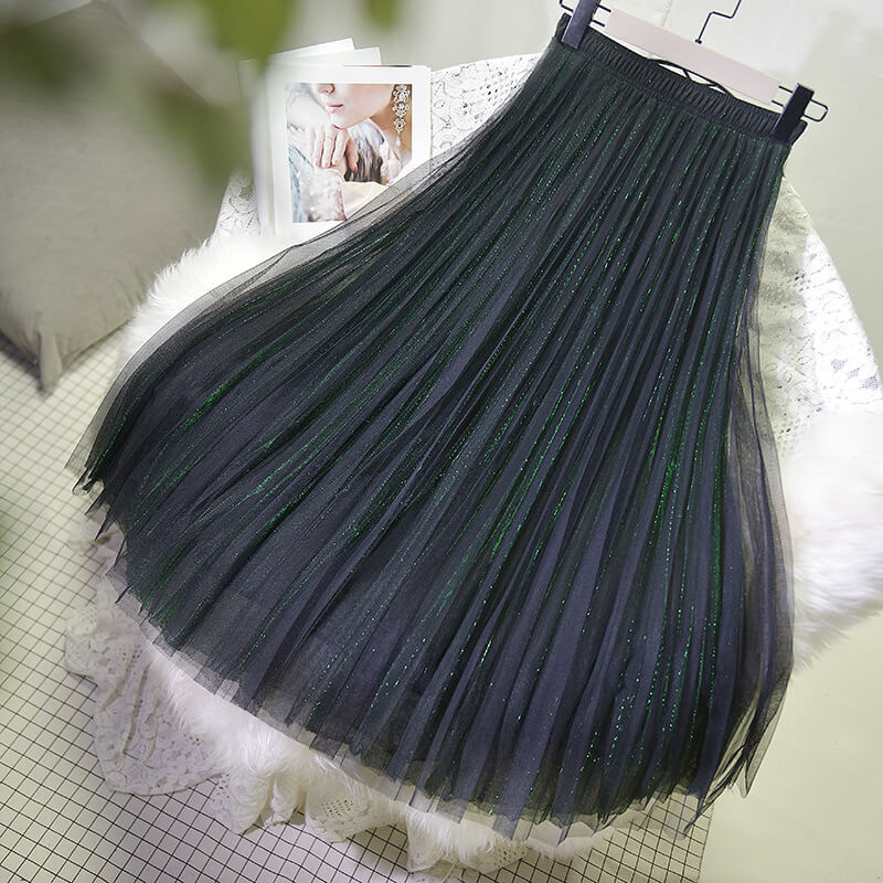 Japanese Sequin Mesh Pleated Skirt SE20369