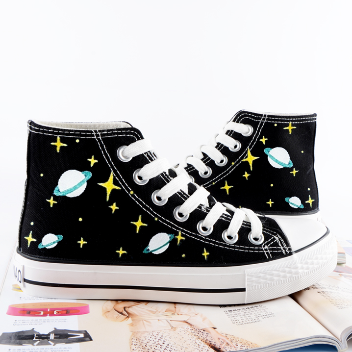 Harajuku graffiti hand-painted galaxy canvas flat shoes