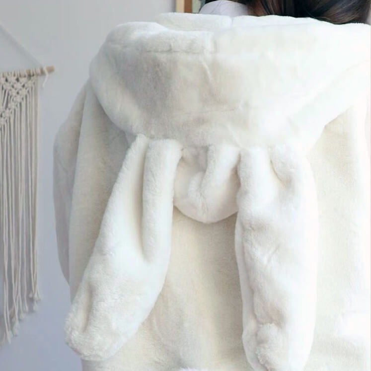 Horn Button Rabbit Ear Cat Claw Hoodie Plush Coat SE21378