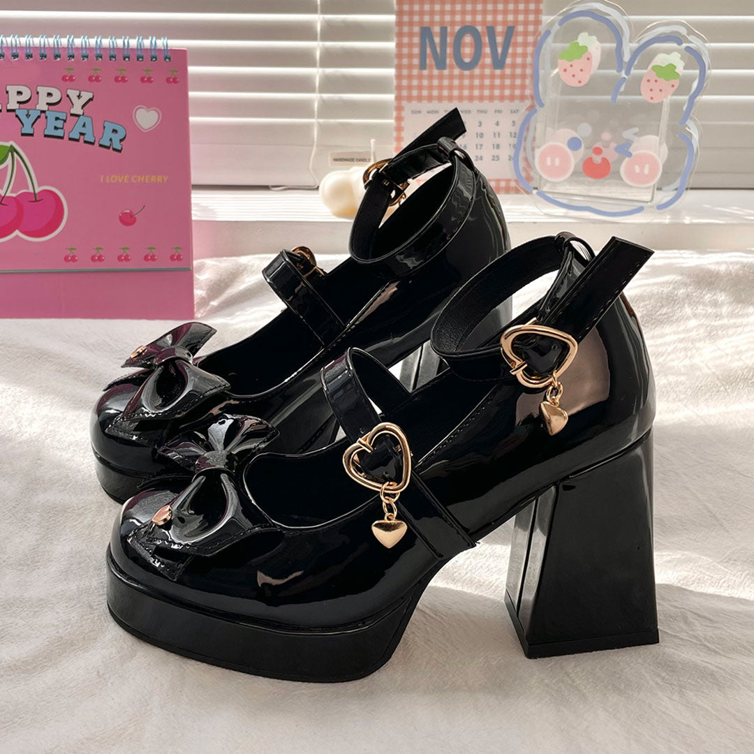 JK Black Bow Heels Shoes SE22659