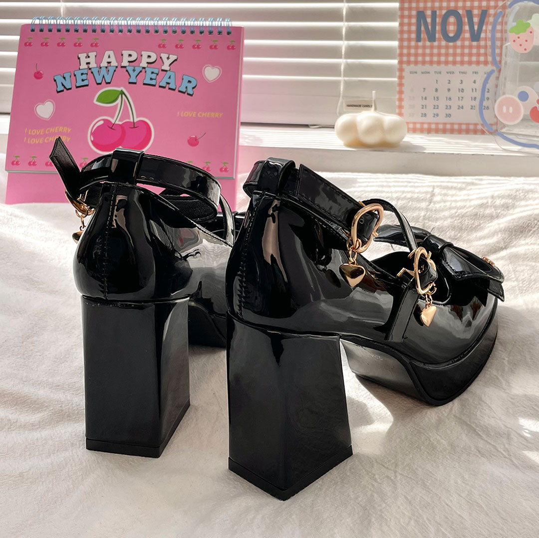 JK Black Bow Heels Shoes SE22659