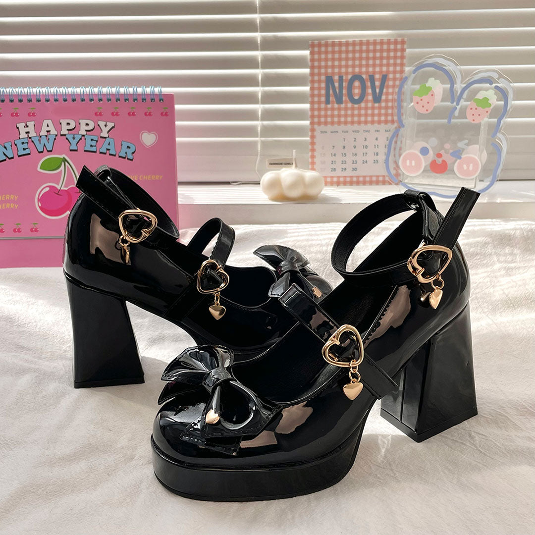 JK Black Bow Heels Shoes SE22659