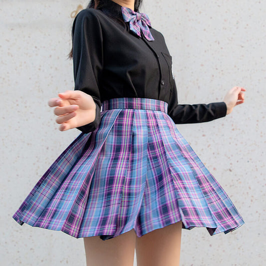 JK Purple Plaid Pleated Skirt Set SE21817