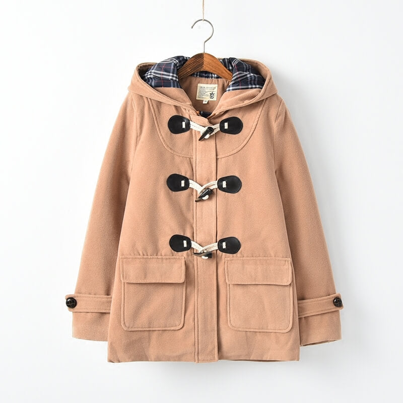 JK Woolen Horn Button Hooded Coat SE21071