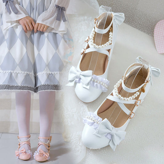 Japanese Bow Pearl Lace Shoes SE21347