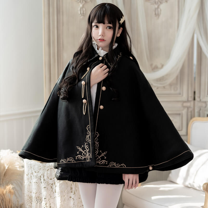 Japanese Embroidered Dovetail Woolen Cape Coat SE20763