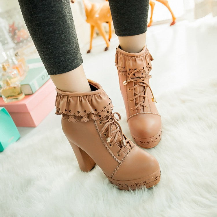 Lace up Flower Heels Boots SE5113