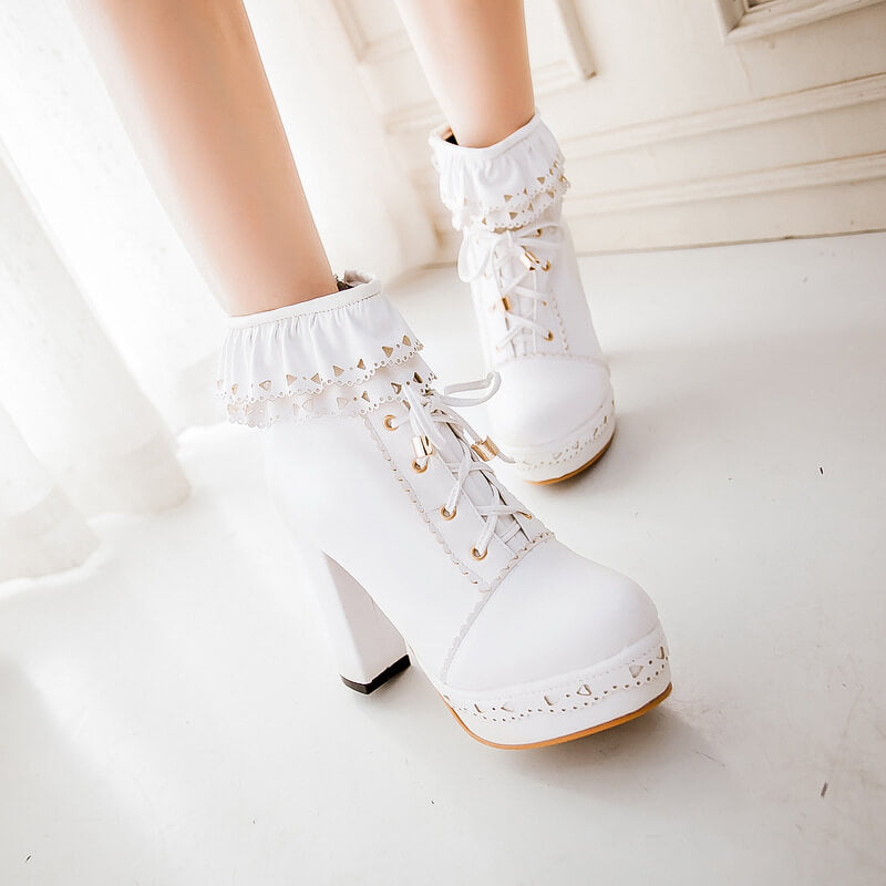 Lace up Flower Heels Boots SE5113