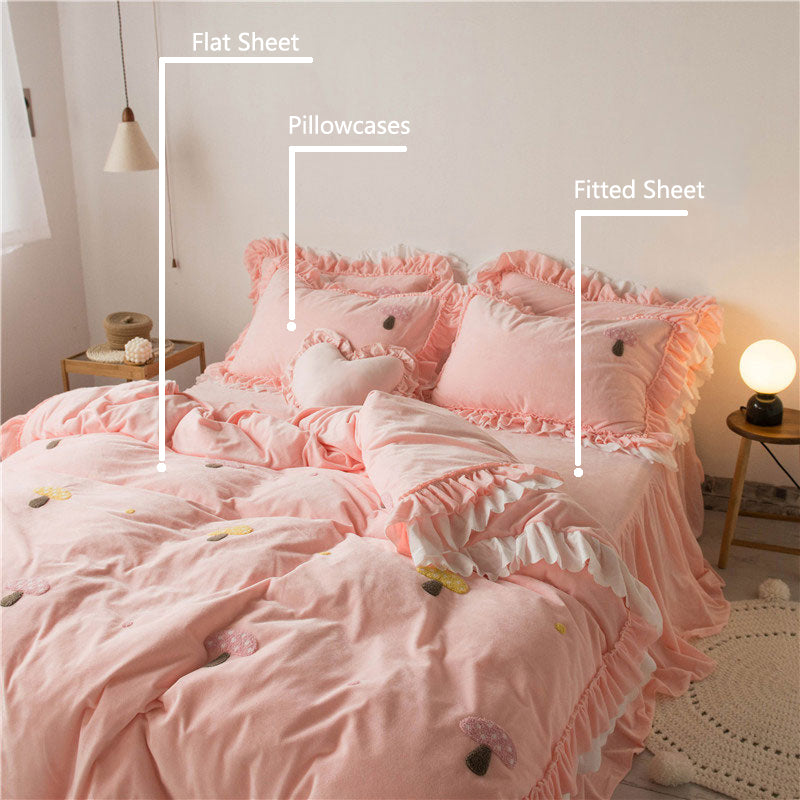 Kawaii Flower Rabbit Velvet Bed Sheet Set SE22487