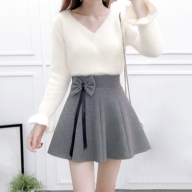 Kawaii Sweater Bow Skirt Set SE22165