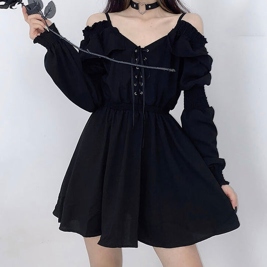 Lace Up Off Shoulder Gothic Dresses SE21499