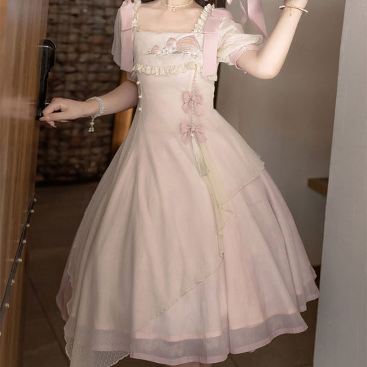 Lace Bow Peach Dress SE22677