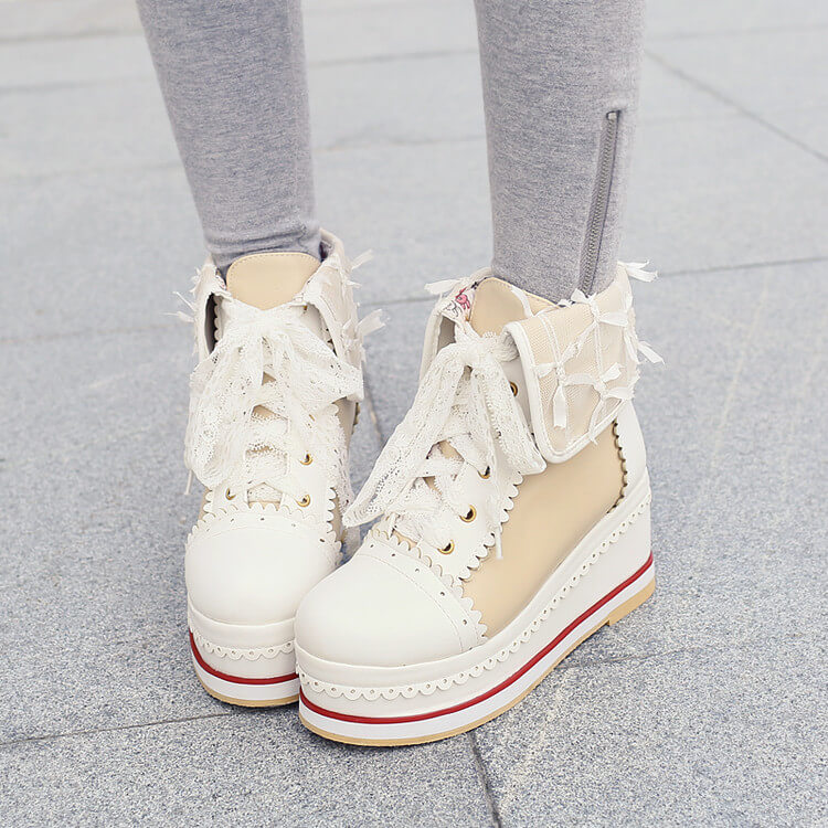 Lace Bow Platform Boots SE21320