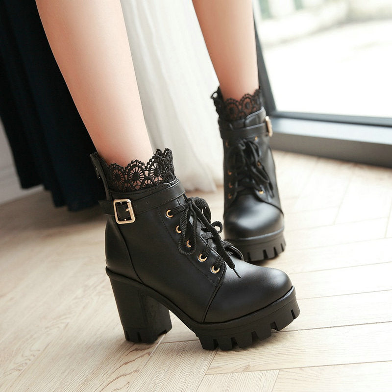 Lace Flower Heels Boots SE10711