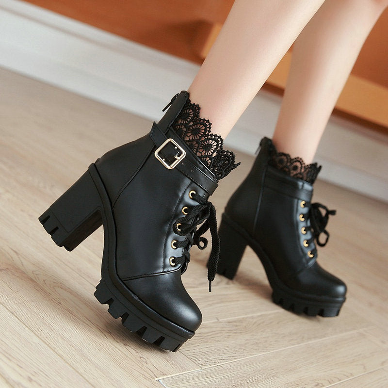 Lace Flower Heels Boots SE10711