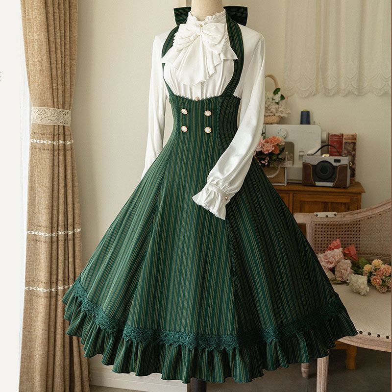 Lolita Bow Blouse Floral Skirt Set SE22545