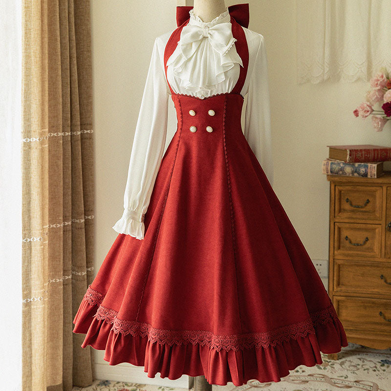 Lolita Bow Blouse Floral Skirt Set SE22545