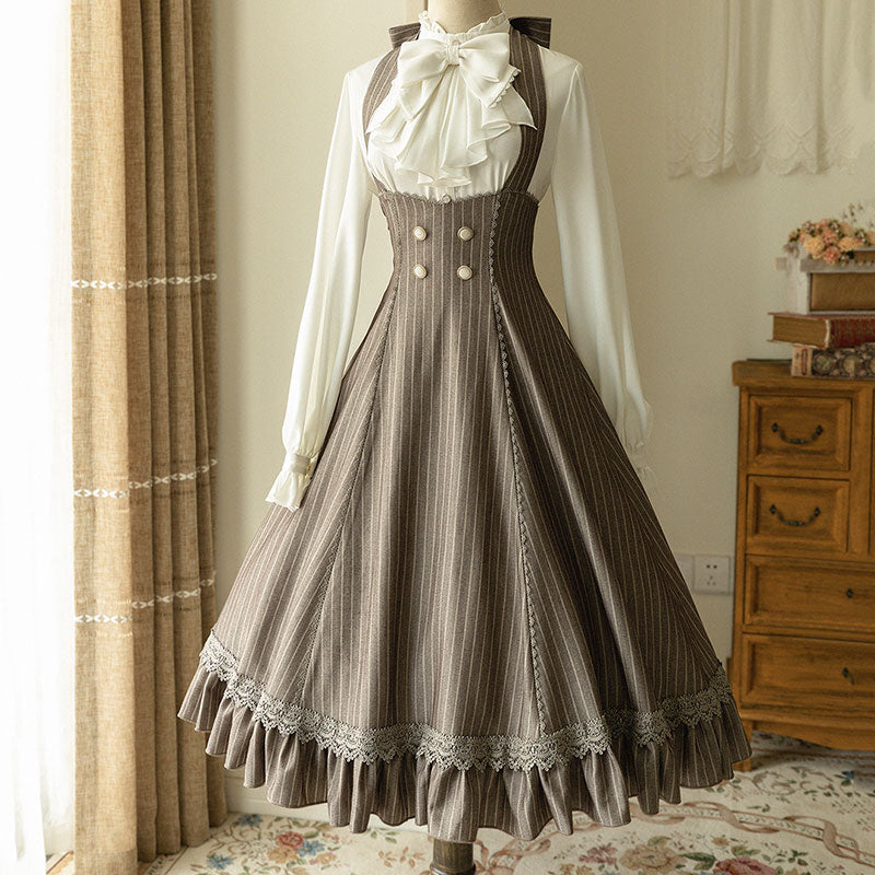 Lolita Bow Blouse Floral Skirt Set SE22545