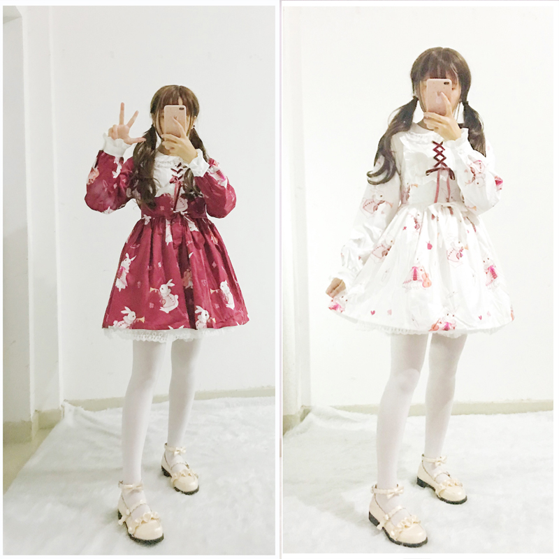 Red/White Bunny Printed Dress SE10577