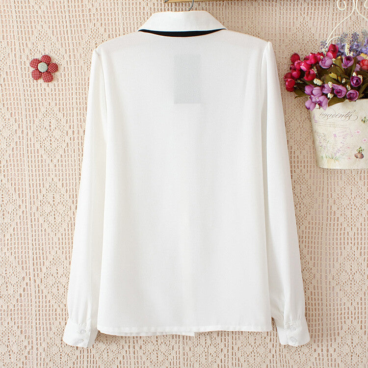 Fashion students sweet bow chiffon blouse