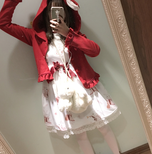 Red/White Bunny Printed Dress SE10577