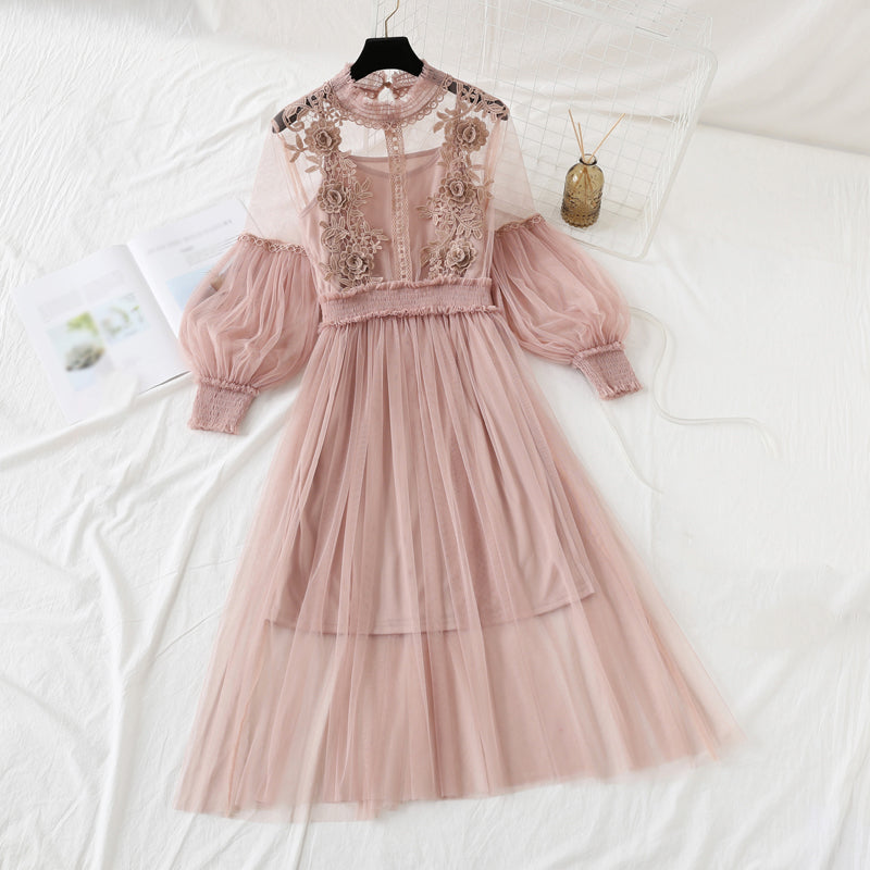 Lace Flower Gauze Dress SE21002