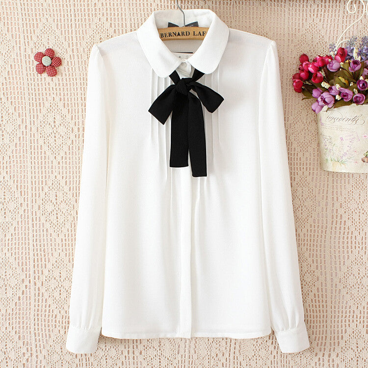 Fashion students sweet bow chiffon blouse