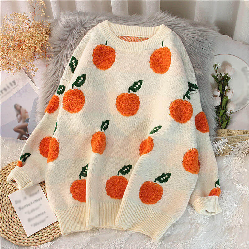 Orange Knitted Jumpers Sweater SE21555