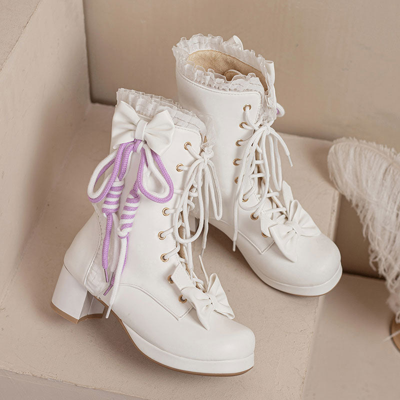 Pastel Bow Lace up Boots SE22476