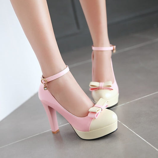 Pink Beige Bow Shoes SE21736