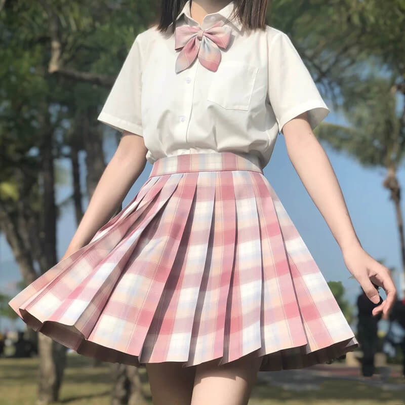 Pink Plaid Pleated Skirt SE21703