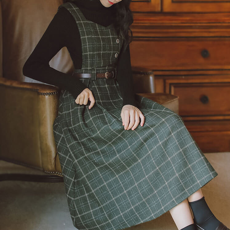 Plaid Woolen Strap Dress SE21982