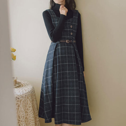 Plaid Woolen Strap Dress SE21982