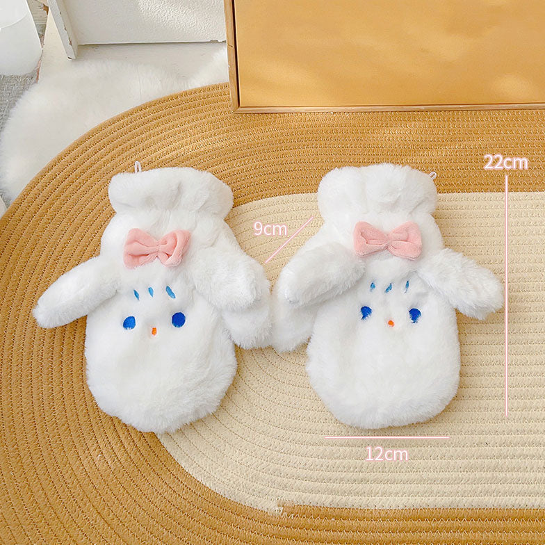 Plush Cat Paw Bow Rabbit Gloves SE22517