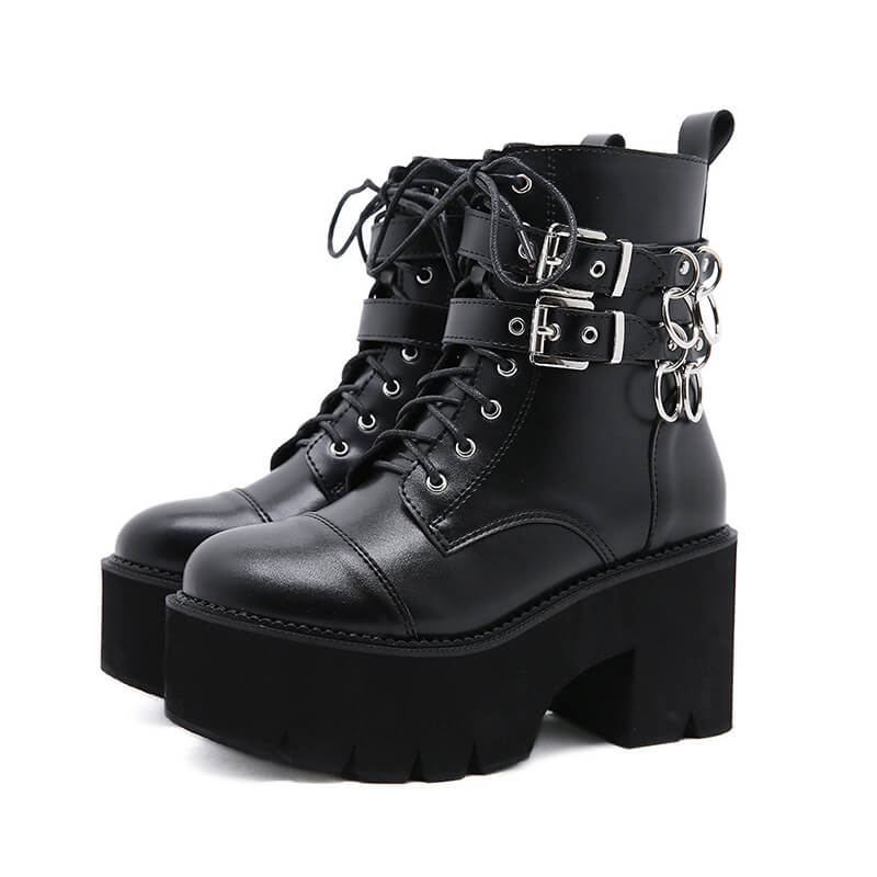 Punk Buckle Ring Platform Boots SE21779