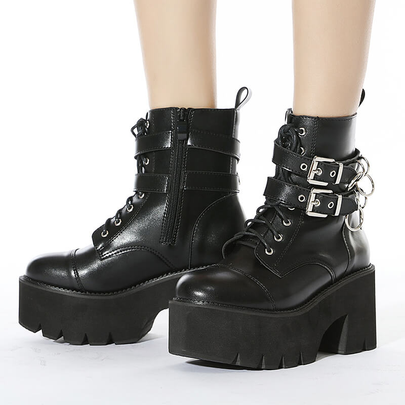Punk Buckle Ring Platform Boots SE21779