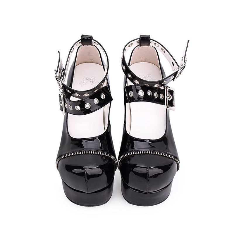 Punk Zipper Pu Buckle Shoes SE22624