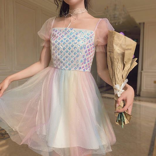 Rainbow Sequin Mesh Dress SE21745