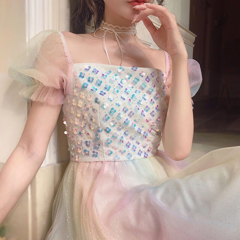 Rainbow Sequin Mesh Dress SE21745