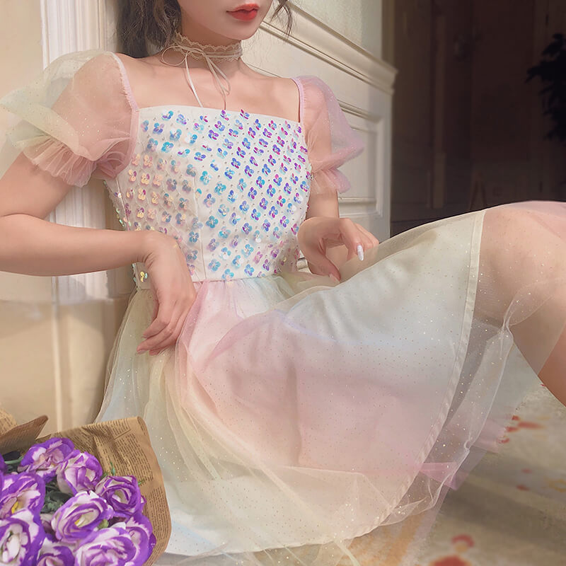Rainbow Sequin Mesh Dress SE21745