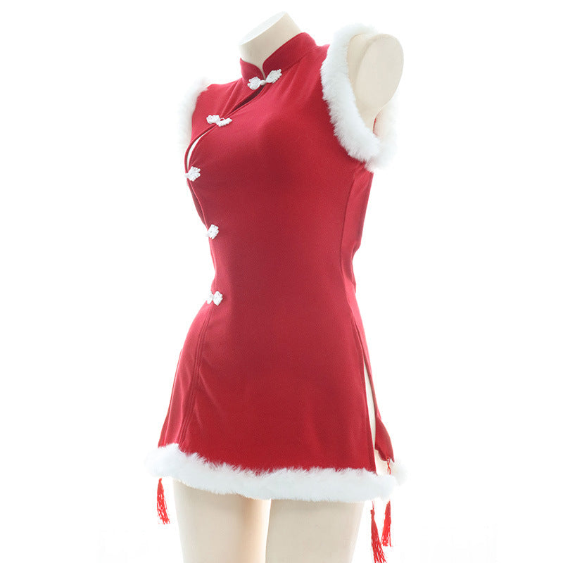 Red Plush Cheongsam Dress SE22469