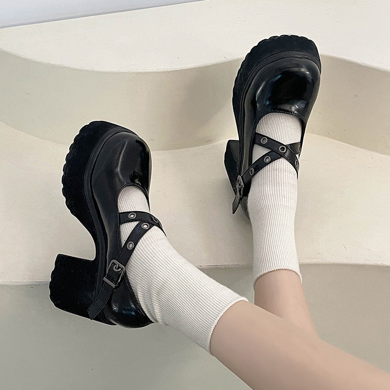 Retro Black Chunky Platform Shoes SE22542